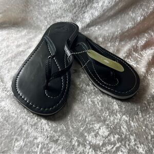 Black Flip Flops with White Stitching